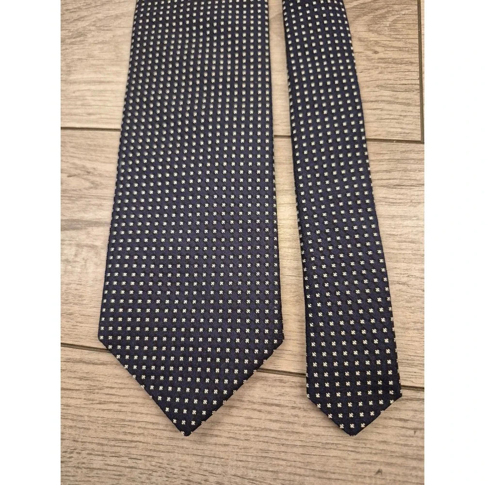 Gitman Bros‎ Mens Navy Blue Silver Geometric Cross Pattern Silk Necktie USA Made